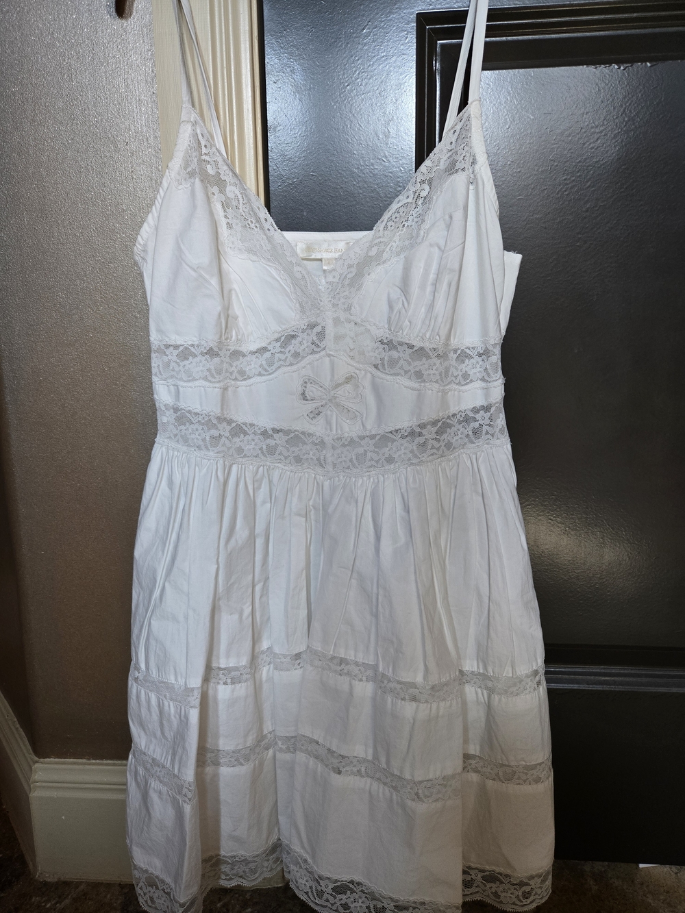 LoveShackFancy White Lace-Trim Slip Dress